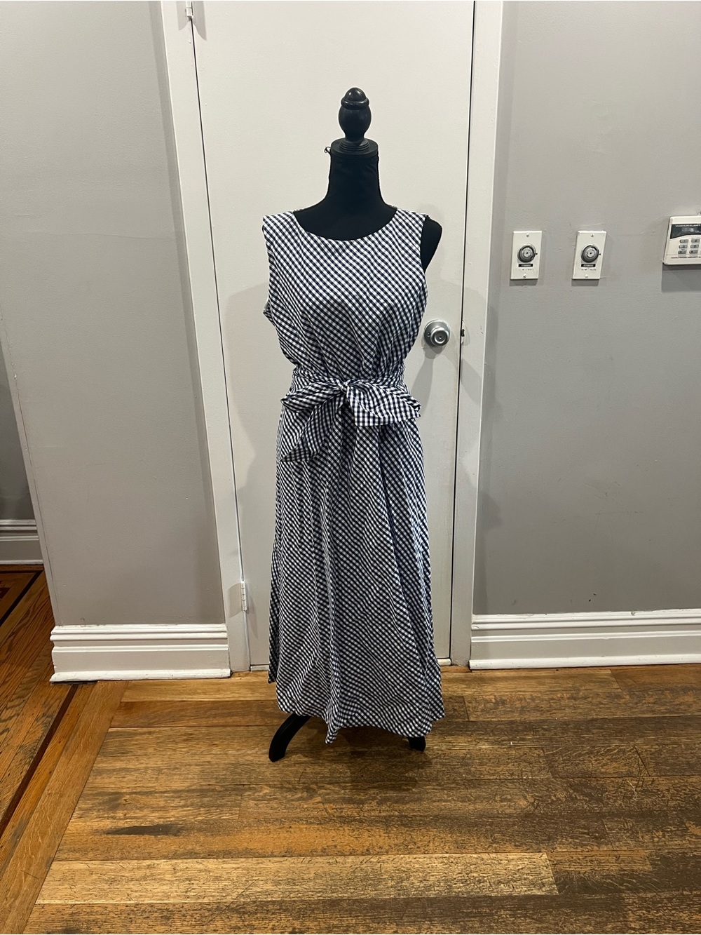 Anne Klein, blue and white gingham tie dress
